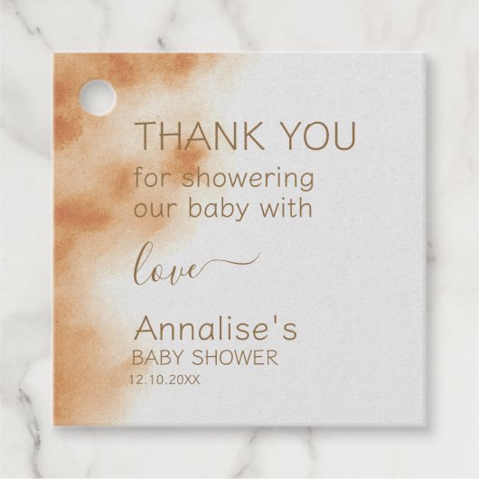 Modern Boho Waterverf Tie Dye Baby shower Beige Bedankjes Labels (Voorkant)