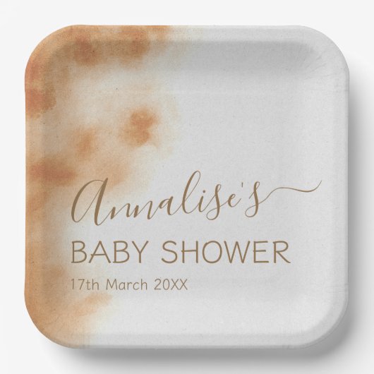 Modern Boho Waterverf Tie Dye Baby shower Beige Papieren Bordje (Voorkant)
