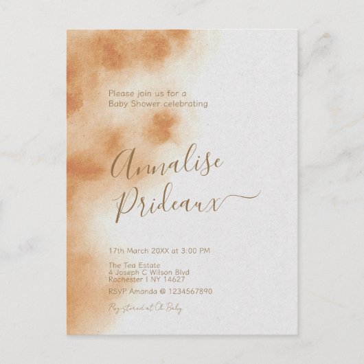 Modern Boho Waterverf Tie Dye Beige Baby shower Briefkaart (Voorkant)