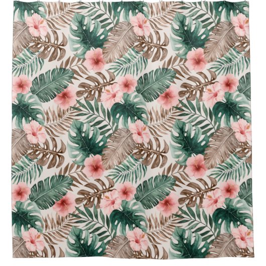 Modern Boho Waterverf Tropical Floral Leaves Douchegordijn (Voorkant)