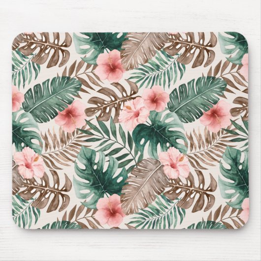 Modern Boho Waterverf Tropical Floral Leaves Muismat (Voorkant)