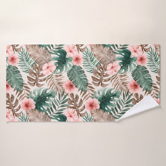 Modern Boho Waterverf Tropische Floral Badhanddoek (Badhanddoek)