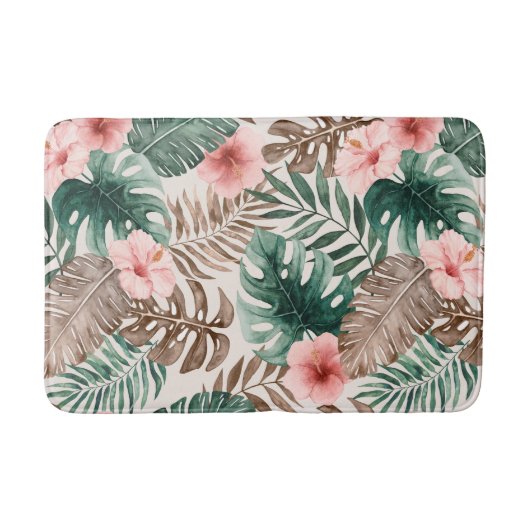 Modern Boho Waterverf Tropische Floral Badmat (Voorkant)