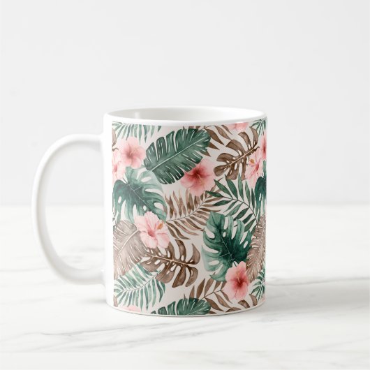 Modern Boho Waterverf Tropische Floral  Koffiemok (Links)