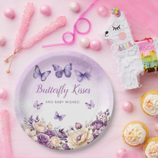 Modern Boho Waterverf Vlinder Meisje Baby shower Papieren Bordje (Feest)