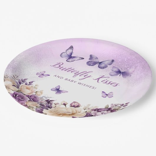 Modern Boho Waterverf Vlinder Meisje Baby shower Papieren Bordje (Gekanteld)