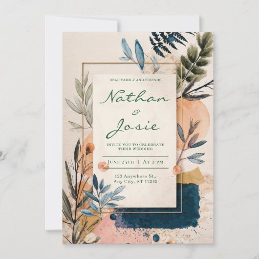 Modern Boho Waterverf Wedding Uitnodiging (Voorkant)