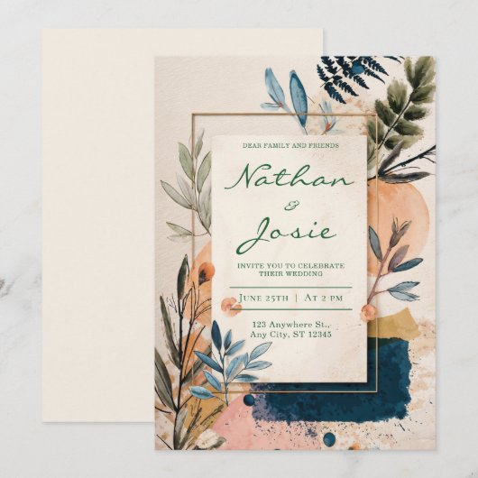 Modern Boho Waterverf Wedding Uitnodiging (Voorkant / Achterkant)