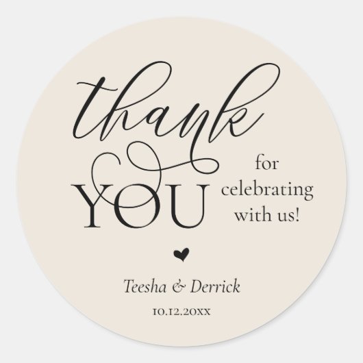 Modern Boho Wedding Cute Heart Thank You Gifts  Ronde Sticker (Voorkant)