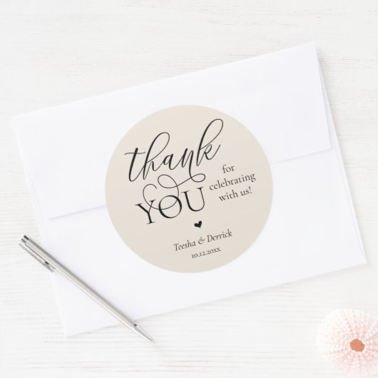 Modern Boho Wedding Cute Heart Thank You Gifts  Ronde Sticker (Envelop)
