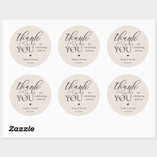 Modern Boho Wedding Cute Heart Thank You Gifts  Ronde Sticker (Vel)