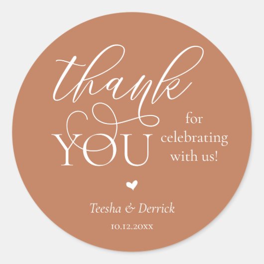 Modern Boho Wedding Cute Heart Thank You Gifts  Ronde Sticker (Voorkant)