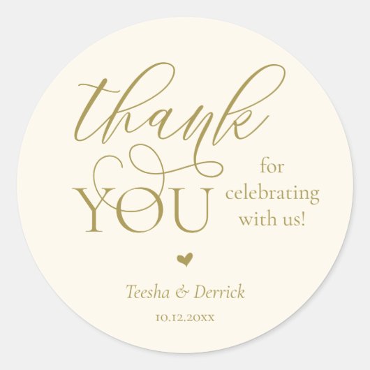 Modern Boho Wedding Cute Heart Thank You Gifts  Ronde Sticker (Voorkant)