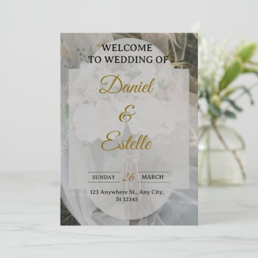 Modern Boho Wedding Invitation | Elegant Beige Flo Kaart (Staand voorkant)