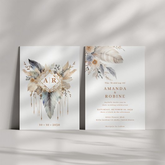 Modern Boho Wedding Invitation Kaart