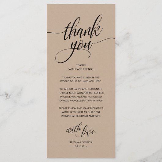 Modern Boho Wedding Reception Thank You Card Programmakaart (Voorkant)