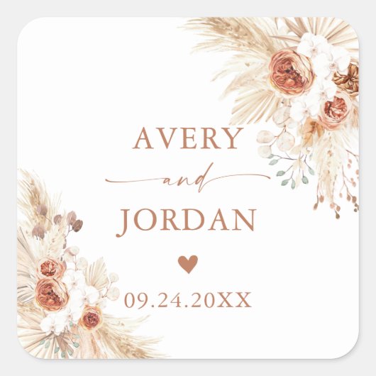 Modern Boho Wedding Stickers | Pampas Grass (Voorkant)