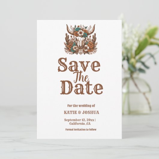 Modern Boho Western Cowboy Bruiloft Save the date Kaart (Staand voorkant)