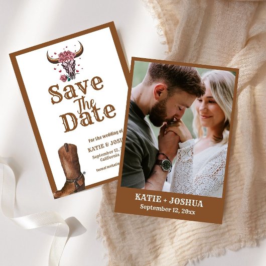 Modern Boho Western Cowboy Bruiloft Save the date Kaart