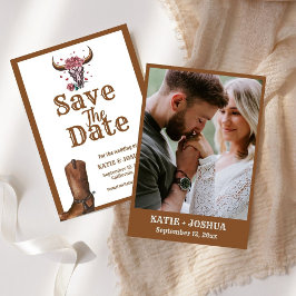 Modern Boho Western Cowboy Bruiloft Save the date Kaart