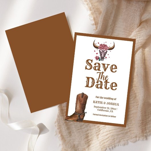 Modern Boho Western Cowboy Bruiloft Save the date Kaart