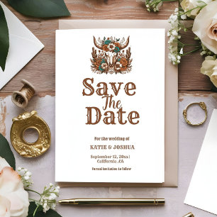 Modern Boho Western Cowboy Bruiloft Save the date Kaart