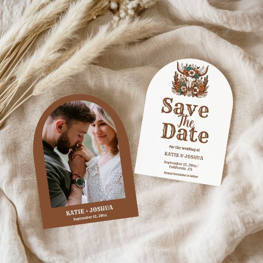 Modern Boho Western Cowboy Bruiloft Save the date Kaart