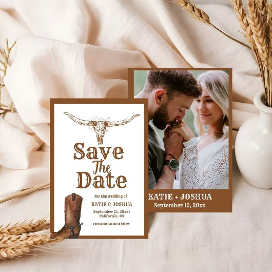 Modern Boho Western Cowboy Bruiloft Save the date Kaart