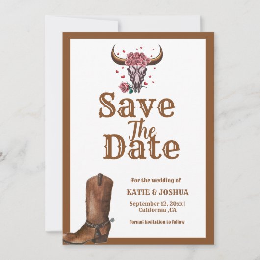 Modern Boho Western Cowboy Bruiloft Save the date Kaart (Voorkant)
