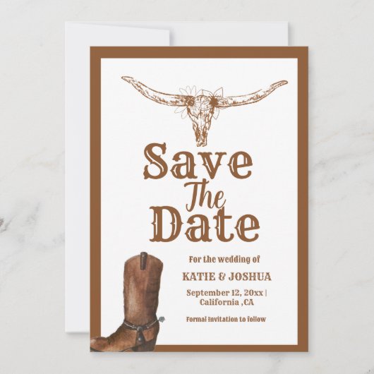 Modern Boho Western Cowboy Bruiloft Save the date Kaart (Voorkant)