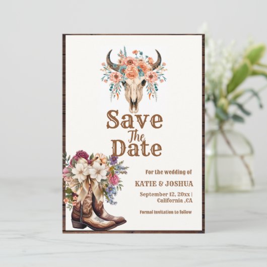 Modern Boho Western Cowboy Bruiloft Save the date Kaart (Staand voorkant)