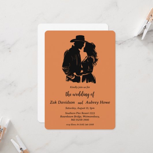 Modern boho western wedding invitations kaart (Voorkant / Achterkant in situ)