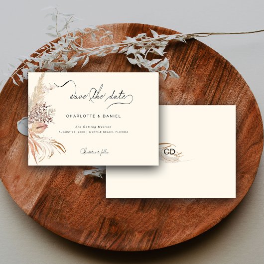 Modern Boho Whimsical Calligrafie Script Beige Save The Date