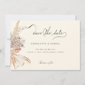 Modern Boho Whimsical Calligrafie Script Beige Save The Date (Voorkant)