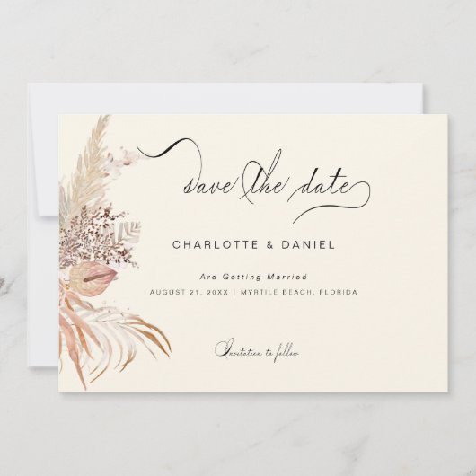 Modern Boho Whimsical Calligrafie Script Beige Save The Date (Voorkant)