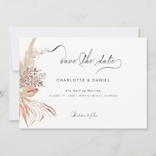 Modern Boho Whimsical Calligrafie Script Save The Date (Voorkant)