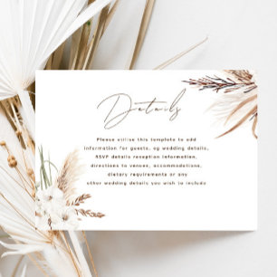 Modern Boho White Floral Fall Wedding Details Informatiekaartje