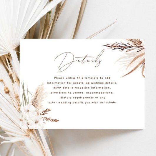 Modern Boho White Floral Fall Wedding Details Informatiekaartje