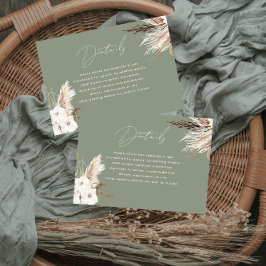 Modern Boho White Floral Sage Green Wedding Detail Informatiekaartje
