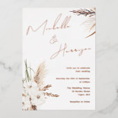 Modern Boho White Floral Script Wedding Roos Gold Folie Uitnodiging (Voorkant)