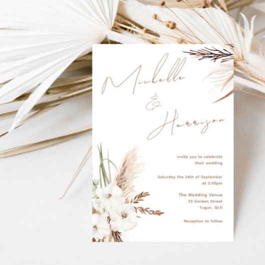 Modern Boho White Floral Spring Wedding Kaart