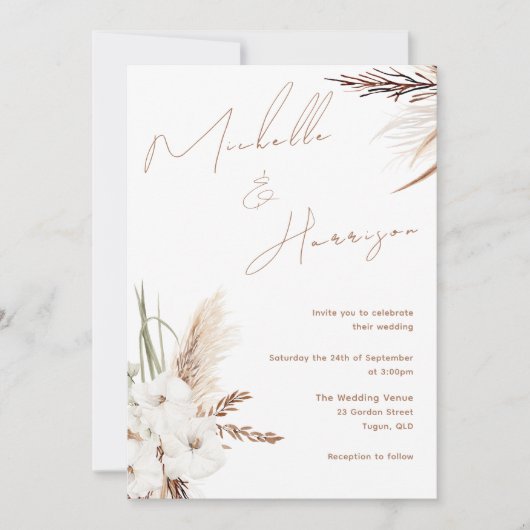 Modern Boho White Floral Spring Wedding Kaart (Voorkant)