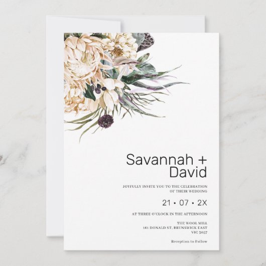 Modern Boho White Protea Pampas Grass Wedding Kaart (Voorkant)