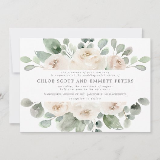 Modern Boho White Rose Floral Wedding Kaart (Voorkant)