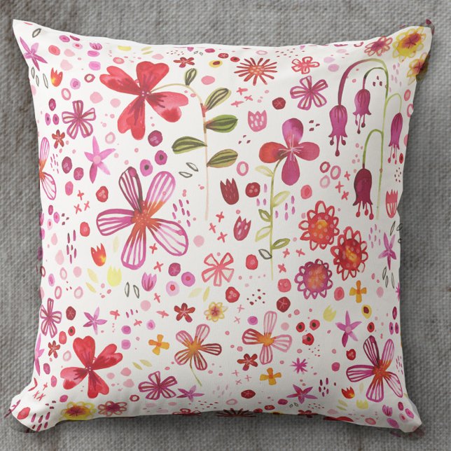 Modern Boho Wild Flower Waterverf Sierkussen (Watercolor boho floral painting art pillow)