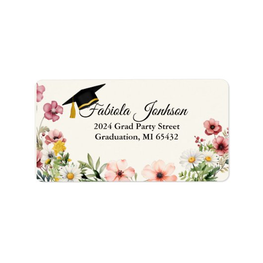 Modern Boho Wildflower Afstuderen Return Etiket (Voorkant)