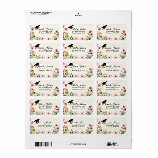 Modern Boho Wildflower Afstuderen Return Etiket (Full Sheet)