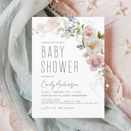 Modern Boho Wildflower Baby shower Elegant Kaart