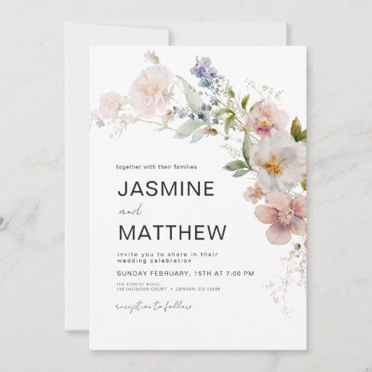 Modern Boho Wildflower bruilding legant Kaart (Voorkant)