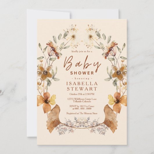 Modern Boho Wildflower Elegant Baby shower Kaart (Voorkant)